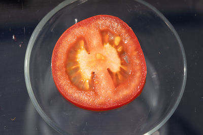 High angle view of strawberry in container