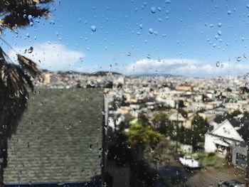 Close-up of wet window in rainy season