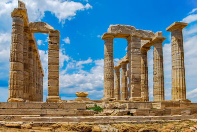 Low angle view of old temple against sky