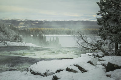 Scenic view of snow covered landscape against sky