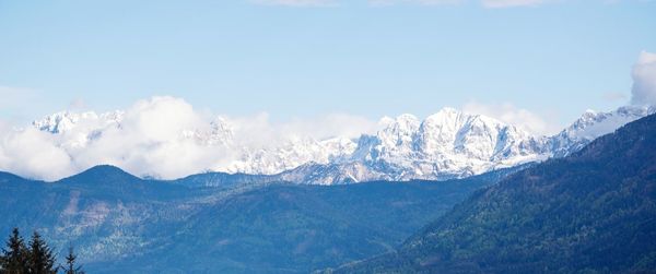 Scenic view of snowcapped mountains against sky