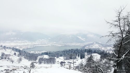 Scenic view of snow covered mountains against sky