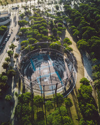 Aerial view of soccer ground and trees