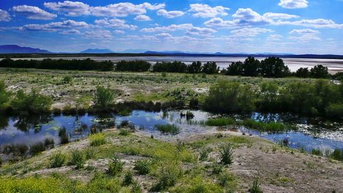 Scenic view of landscape against cloudy sky