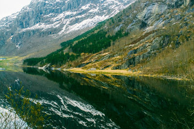 Reflection of mountains on water