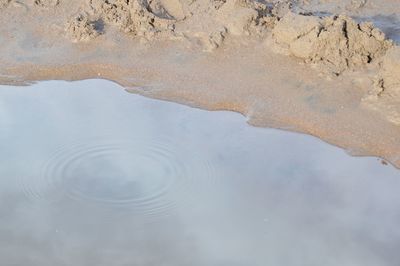 Close-up of water on beach against sky
