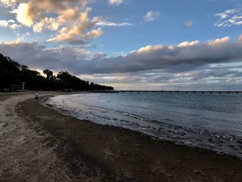 Scenic view of beach against sky during sunset