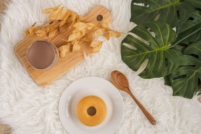 High angle view of drink in glass on table