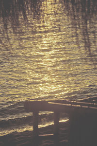 High angle view of sea during sunset