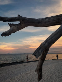 Scenic view of beach against sky during sunset