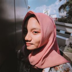 Portrait of woman in headscarf