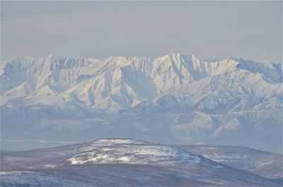 Scenic view of snowcapped mountains against sky