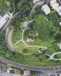 High angle view of road amidst buildings in city