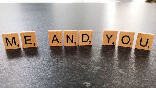 Close-up of text on wooden blocks