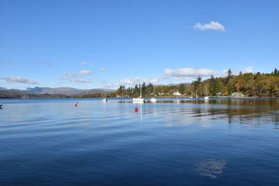 Scenic view of lake against blue sky