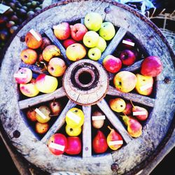 High angle view of fruits in container