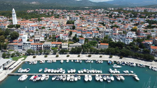 High angle view of buildings in city