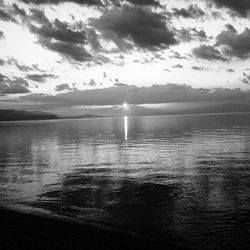 Scenic view of lake against cloudy sky