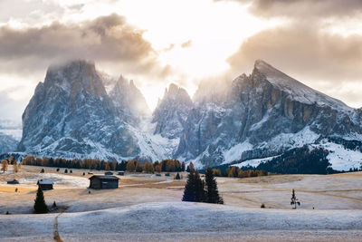 Scenic view of snowcapped mountains against sky