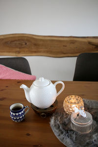 High angle view of tea cup on table