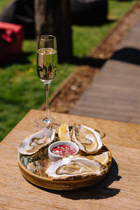 Close-up of wineglass on table