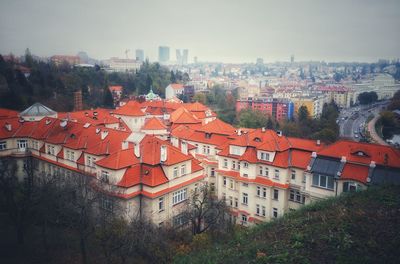 High angle view of townscape against sky