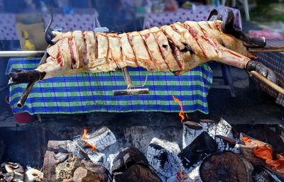 Black-haired pig barbecue in mountain village