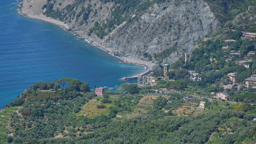 High angle view of beach against mountain