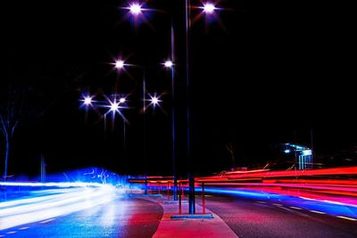 Light trails on road at night