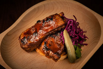 High angle view of food on cutting board
