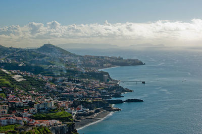 Scenic view of sea with cityscape in background