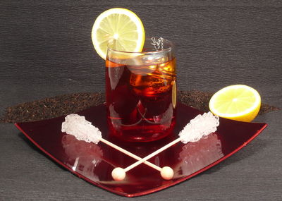 Close-up of beer in glass on table