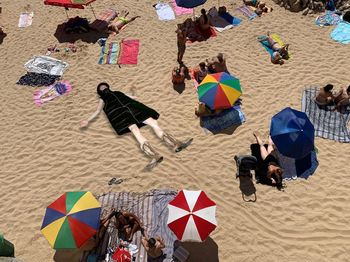 High angle view of people on beach