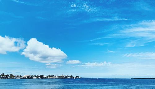 Scenic view of sea against blue sky