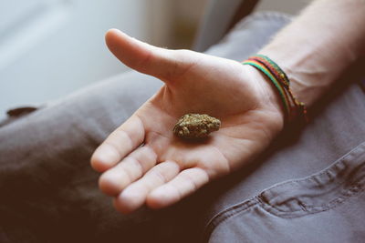 Midsection of man holding marijuana