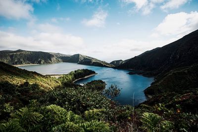 Scenic view of lake against sky