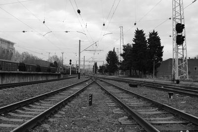 Empty railroad tracks against sky