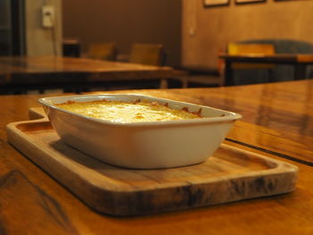 Close-up of drink in bowl on table