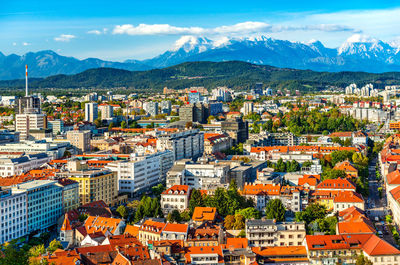 High angle view of townscape against sky