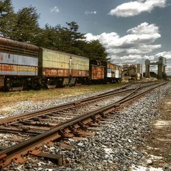 Railroad track seen through train windshield