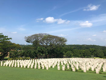 Panoramic view of cemetery against sky