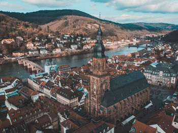 High angle view of buildings in city