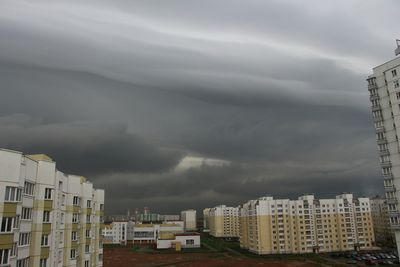 Buildings in city against cloudy sky