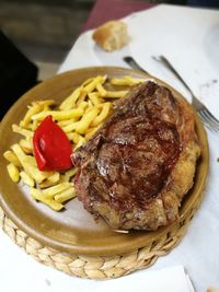 Close-up of food in plate on table