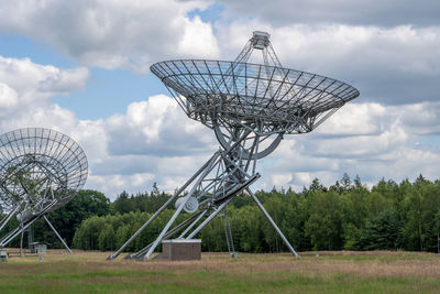 Low angle view of ferris wheel on field against sky