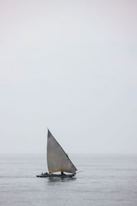 Sailboat sailing on sea against sky