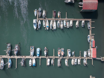High angle view of boats in sea