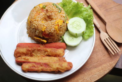 High angle view of breakfast served in plate