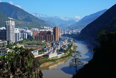 Aerial view of city at waterfront