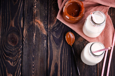 High angle view of drink on table